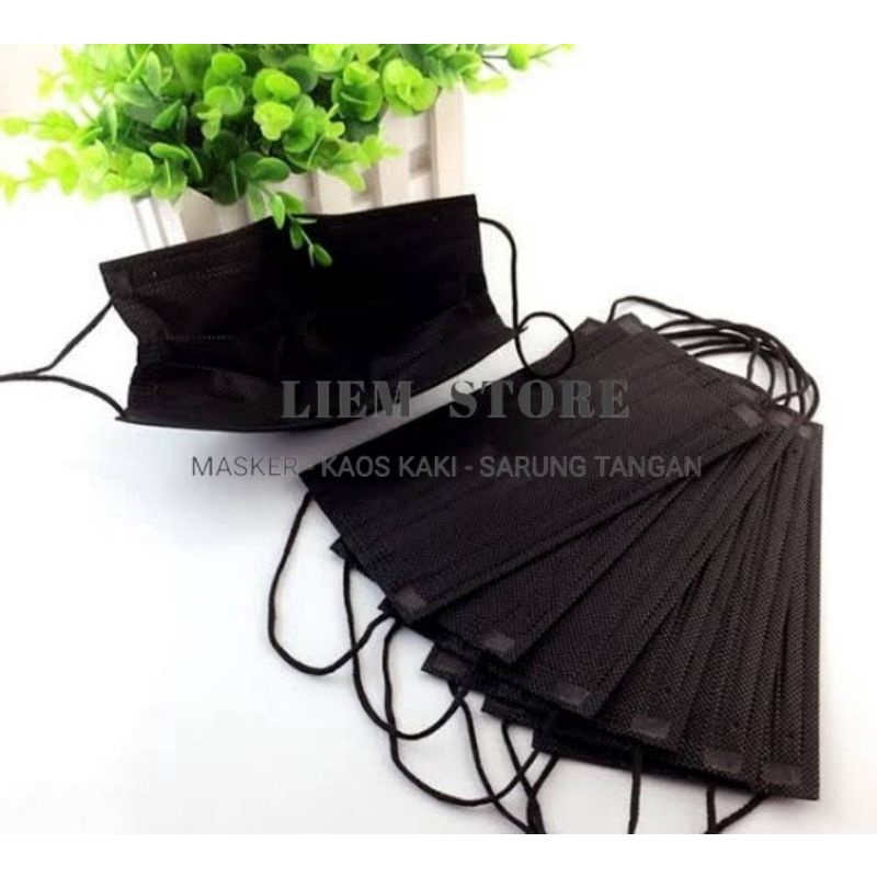 Masker Hitam Polos Korea Earloop 3PLY Face Mask Dewasa