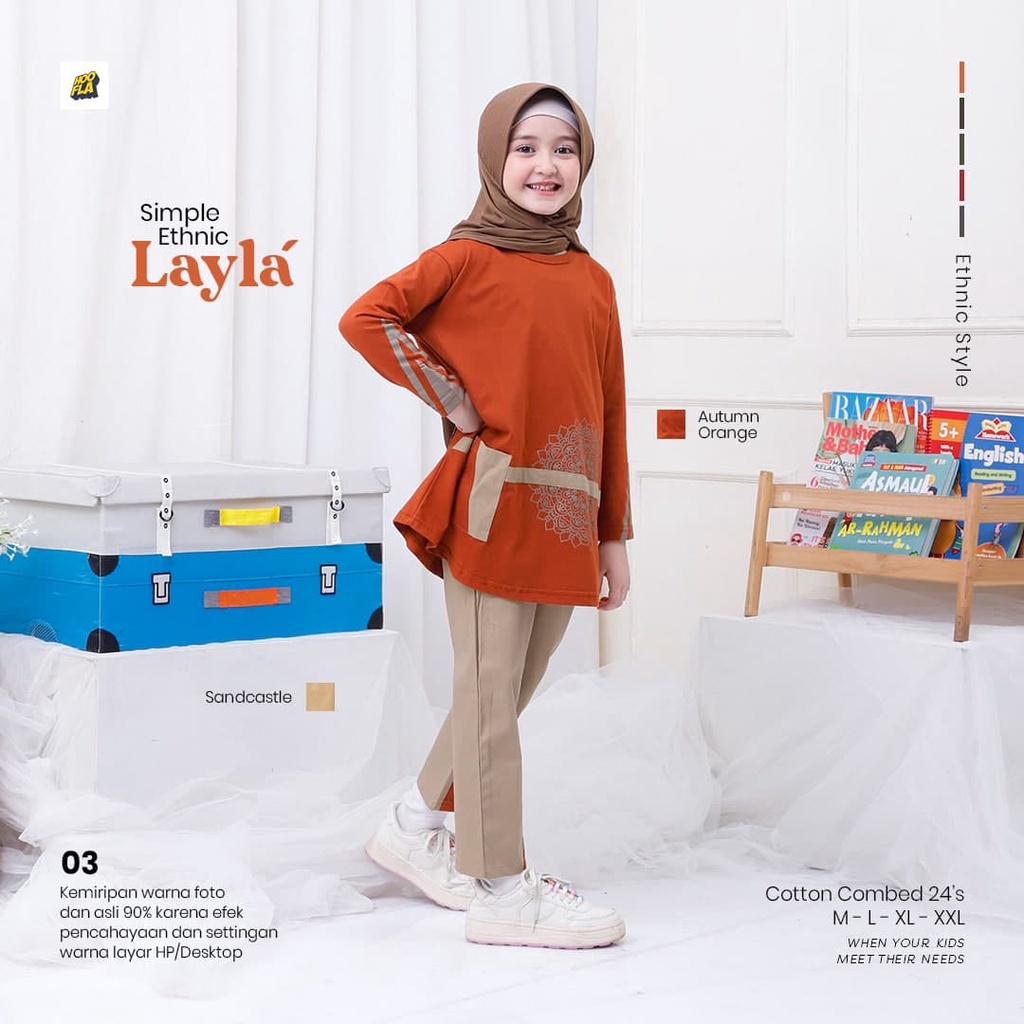HOOFLA Setelan Baju Celana Panjang Anak Perempuan Usia 3-12 Tahun Layla Simple Ethnic Style