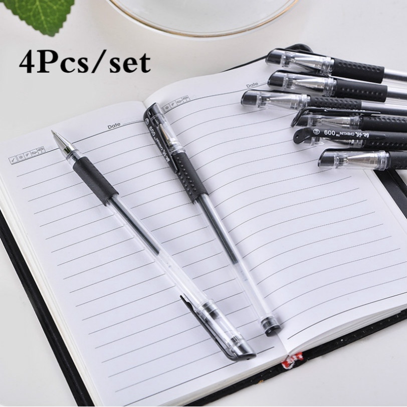 4pcs / set Pulpen Gel Tinta Hitam Gaya Korea Untuk Sekolah / Kantor