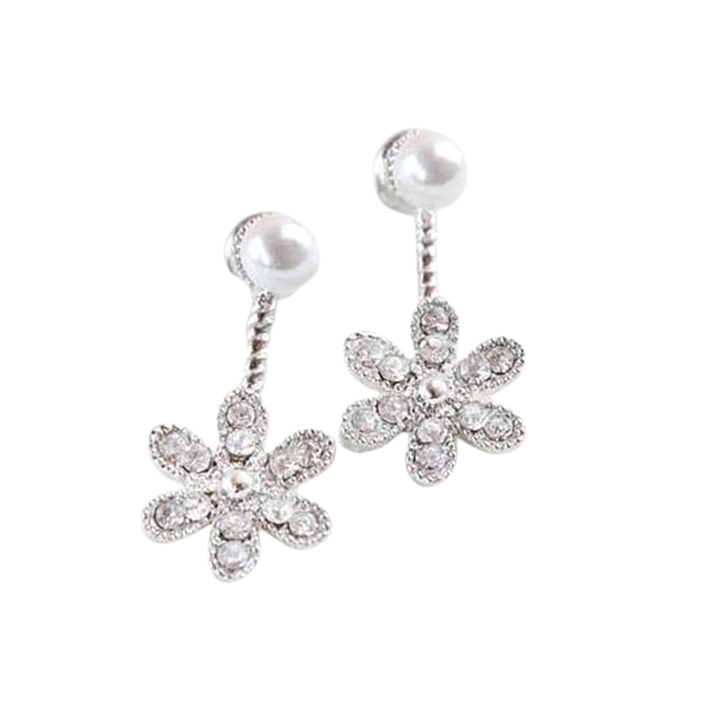 Hu Hu Hu Hu Hu Alat Bantu Pasang Kacamata♡ Anting Stud Bentuk Bunga Lima Daun Aksen Mutiara Berlian Imitasi Untuk Wanita