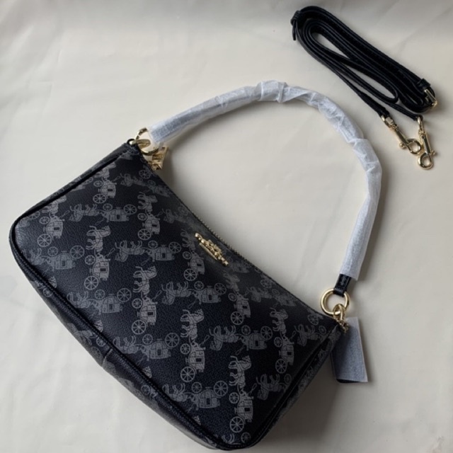 COACH TOP HANDLE POUCH IN HORSE &amp; CARRIAGE PRINT  (36674)