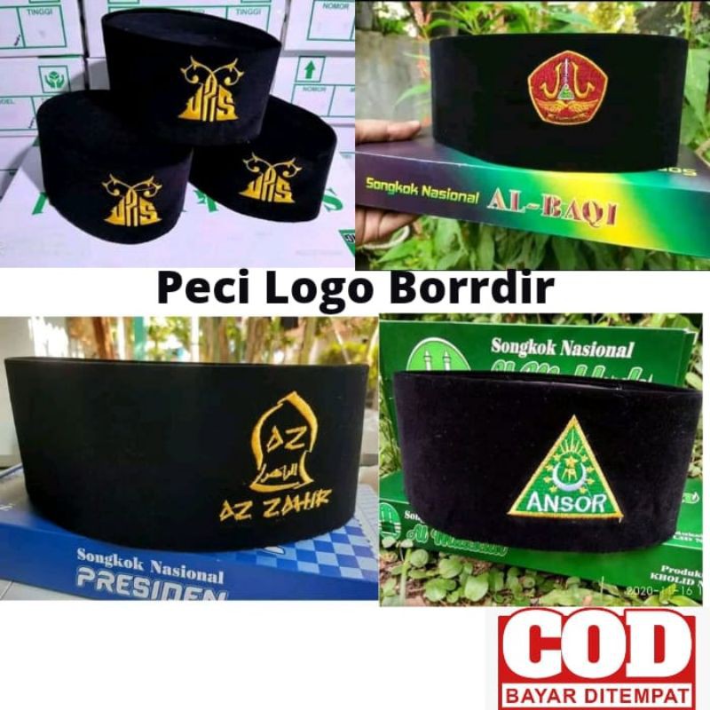 PECI SONGKOK BORDIR LOGO ANSOR / BANSER / PECI UAS / PECI AZ ZAHIR / KOPIAH HITAM ANSOR  NON AC