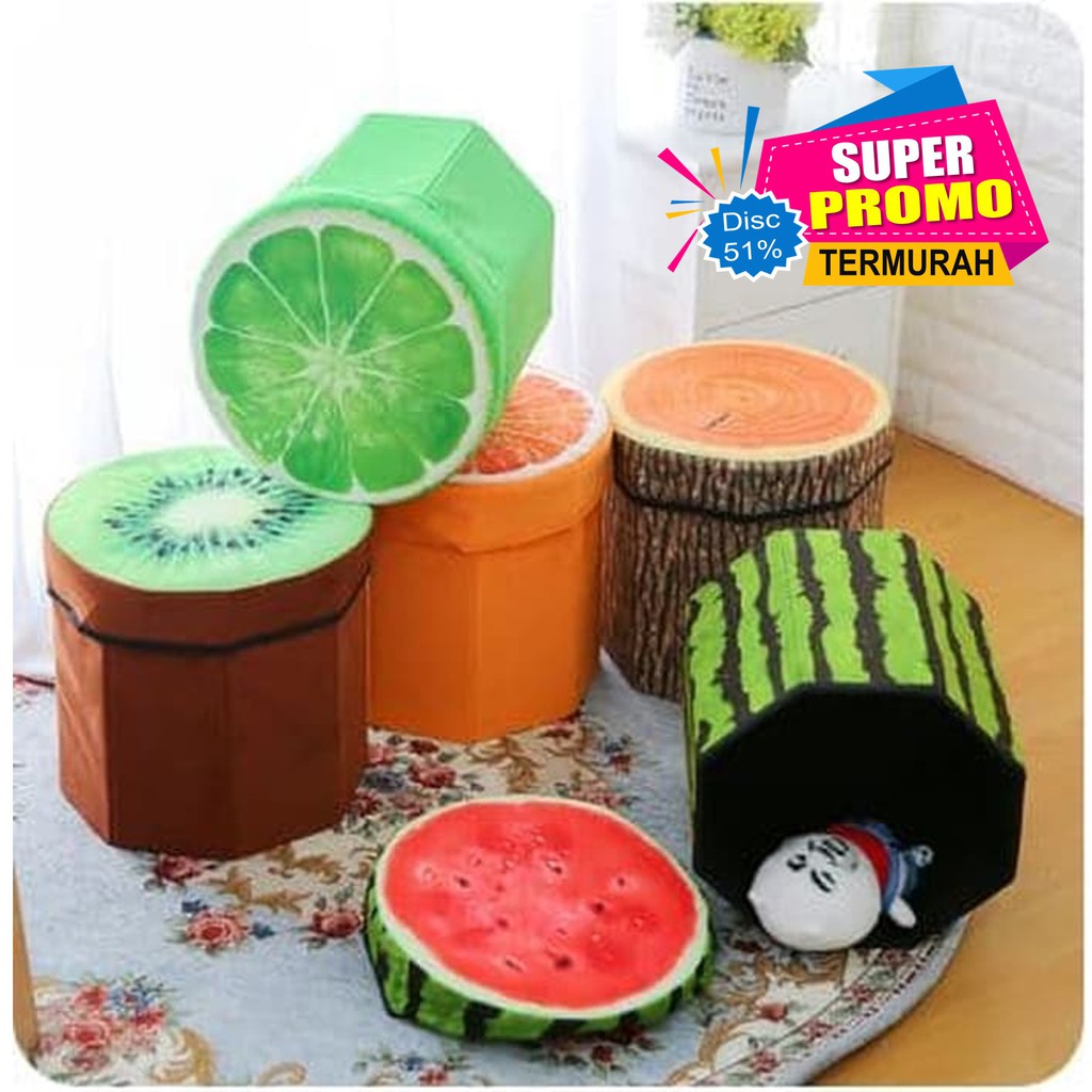  Kursi  Lipat  Bangku Lipat  Storage Box Organizer Motif Buah 