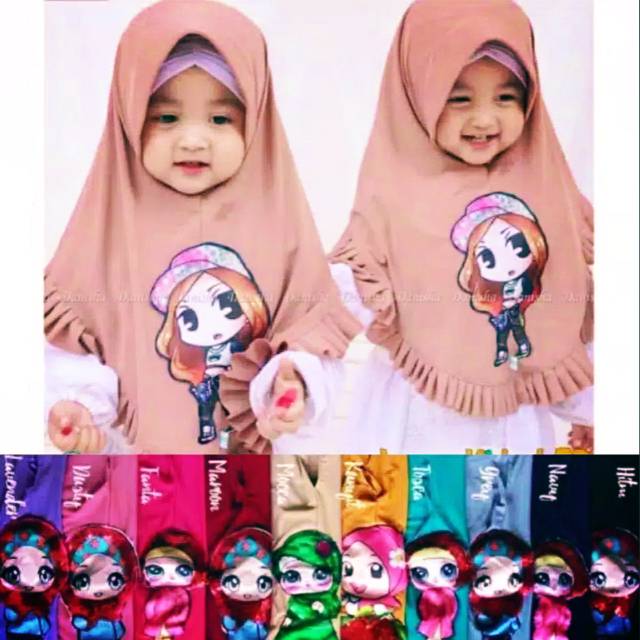 Khimar Anak Jilbab Bayi LOL Bisa Nyala LED Rempel Grosir J11