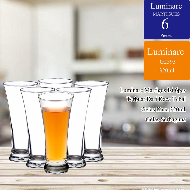 Gelas Set 6pcs * Gelas Kaca * Luminarc Martigues * Gelas Minum 320ml * G2593
