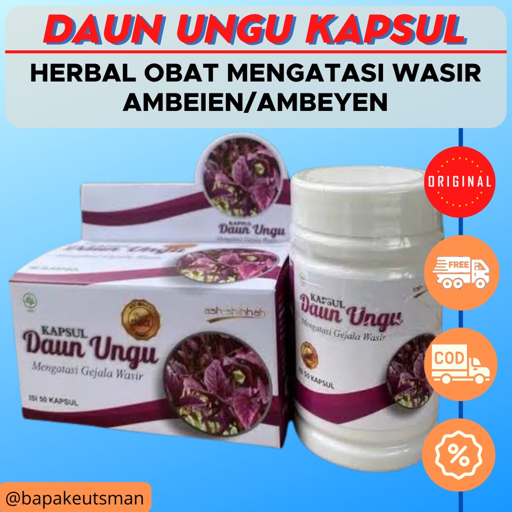 Kapsul Herbal Daun Ungu ORIGINAL BPOM Obat Ambeien Wasir Ambeyen Ampuh Benjolan Asli Ash Shihhah Obat Wasir Ampuh Ambeien Ambeyen Ambien Hemoroid Herbal Paling Ampuh 100% ALAMI BPOM