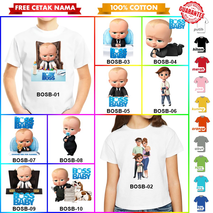 [FREE NAMA!!] Baju Kaos COUPLE  ANAK DAN DEWASA BOS BABY BANYAK MOTIF