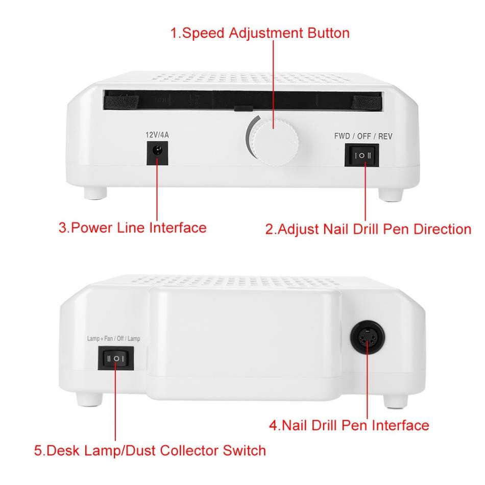 60W 3 in 1 Nail Dust Collector Suction Vacuum Drill Machine LED Lamp Cleanser Tool #913