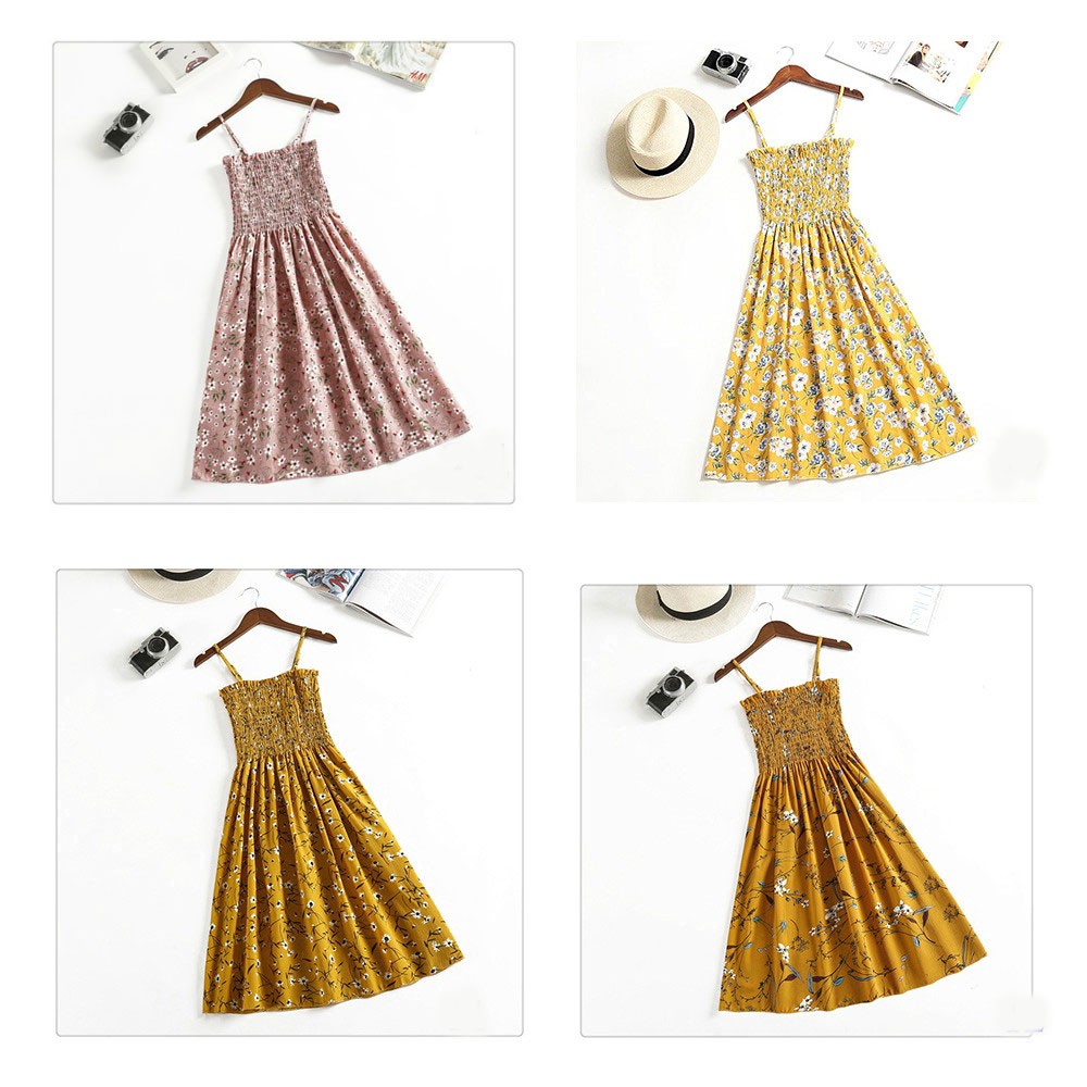 Dress tanpa Lengan Tali Spaghetti Aneka Warna Motif Bunga untuk Wanita