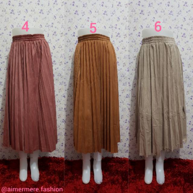 Rok plisket panjang 85 cm bahan suede lokal halus sisa no 4 ya