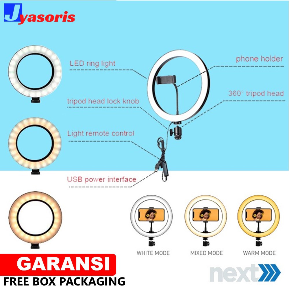 TRIPOD RING LIGHT SELFIE LAMPU RINGLIGHT 26CM LED LAMPU MAKE UP BULAT VLOG LAMPU RING VIDEO JS36