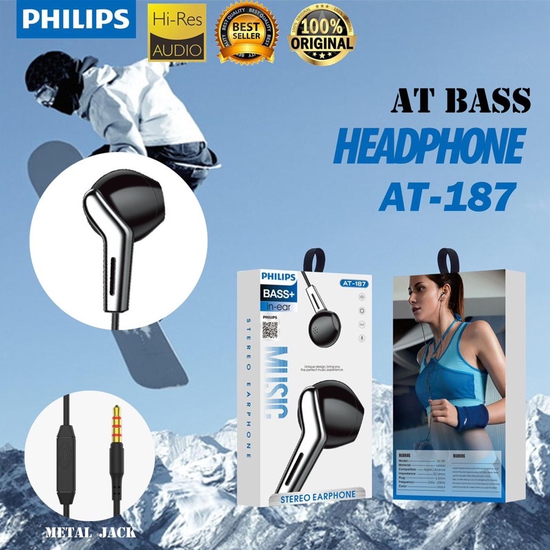 Hf Earphone Headset PHILIPS At-187 Extra Bass Universal Handsfree