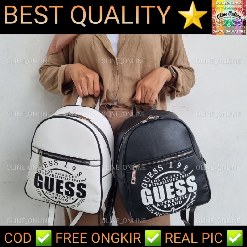 Backpack LA los angeles gs black white tas punggung ransel wanita kekinian medium size kuliah roomy