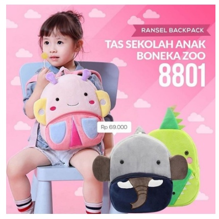 Mairu Tas Sekolah Anak Boneka Karakter Zoo Edition Ransel Backpack 8801 Bonus Kacamata Anti Radiasi 8285