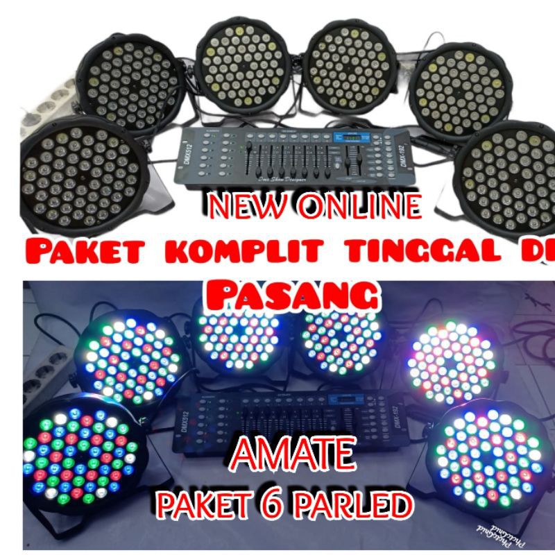 PAKET 6PCS LAMPU PARLED AMATE 54LED*3W RGBW+MIXER LIGHTING DMX KOMPLIT