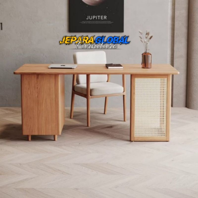 Meja belajar anak Jati klasik rotan / meja kerja jati retro / meja kantor / meja kerja murah