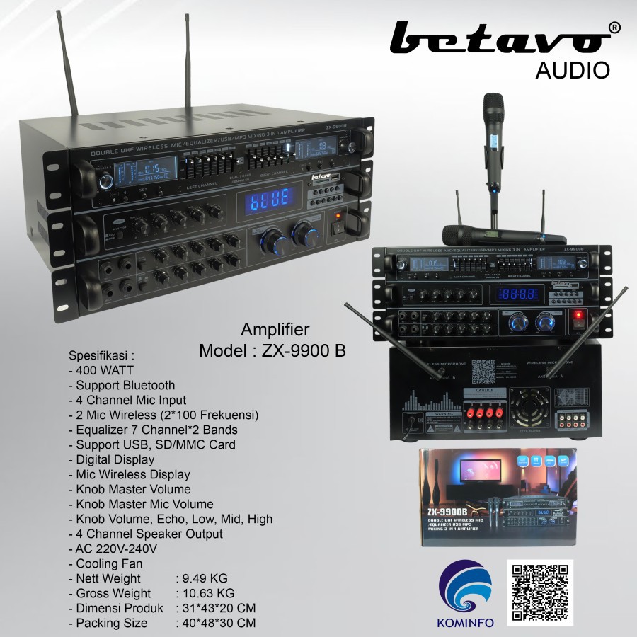 AMPLI BETAVO ZX 9900 B PROFESSIONAL AMPLIFIER KARAOKE BLUETOOTH