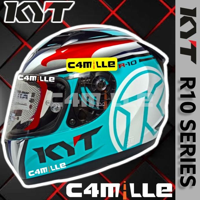 HELM KYT R10 FLAR VISOR SUPER FLUO #1 AQUA BLUE RED FLUO FULL FACE