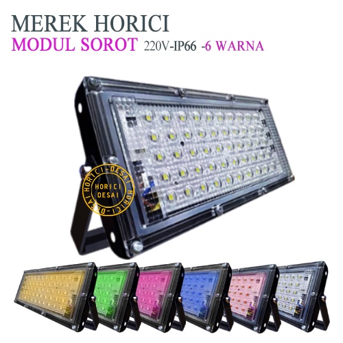 MEREK HORICI ASLI 50 WATT 220V LAMPU SOROT PANEL LED FLOODLIGHT 50W AC 220V PJU Barang Murah+kualitas bagus Tersedia dalam 6 warna