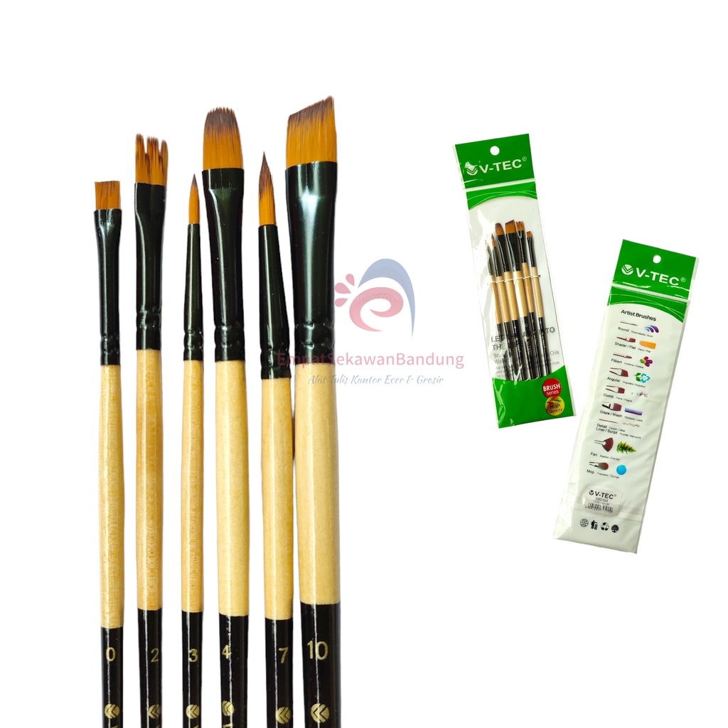 

V-Tec Brush Bahan Nilon A511/6 Set 6 / Vtec Kuas Bahan Nilon Flat & Round / Kuas Lukis – Set6 SHESB