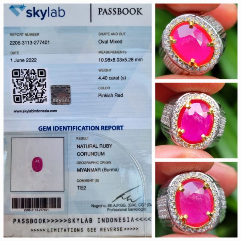 Natural Pinkish Red Ruby Burma Myanmar Sertifikat 4.40 crt