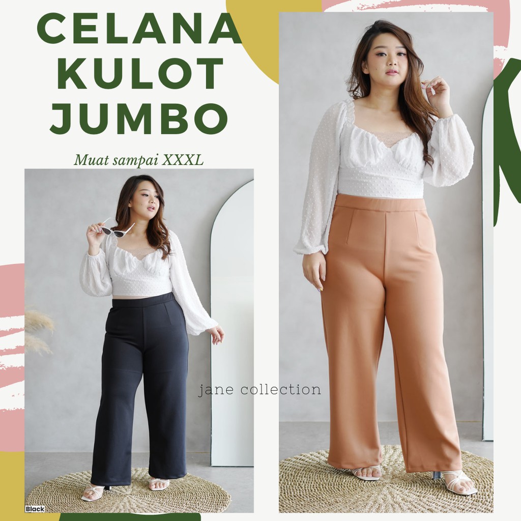 JANE COLLECTION || Jumbo Size High Waist Culottes Pants Celana Kulot Jumbo Celana Kerja BIGSIZE XXXL