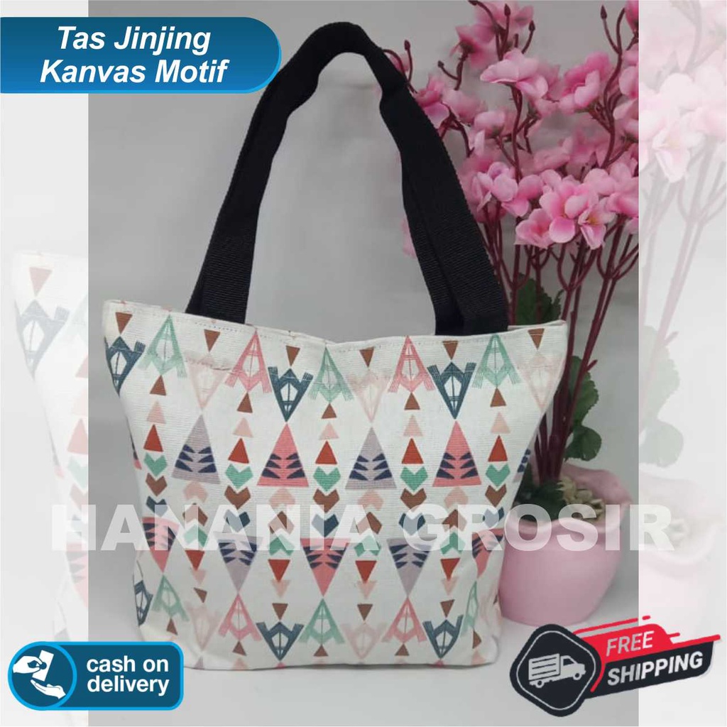 TAS JINJING HANDBAG - TAS MUKENA - TAS MAKEUP BAHAN KANVAS MOTIF -HANDBAG BESAR BAHAN KANVAS MOTIF