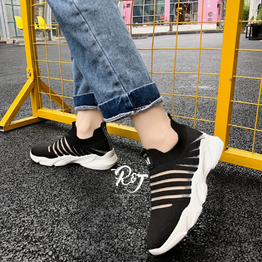 sepatu sneakers wanita sepatu olahraga jogging fashion import-hitam 40