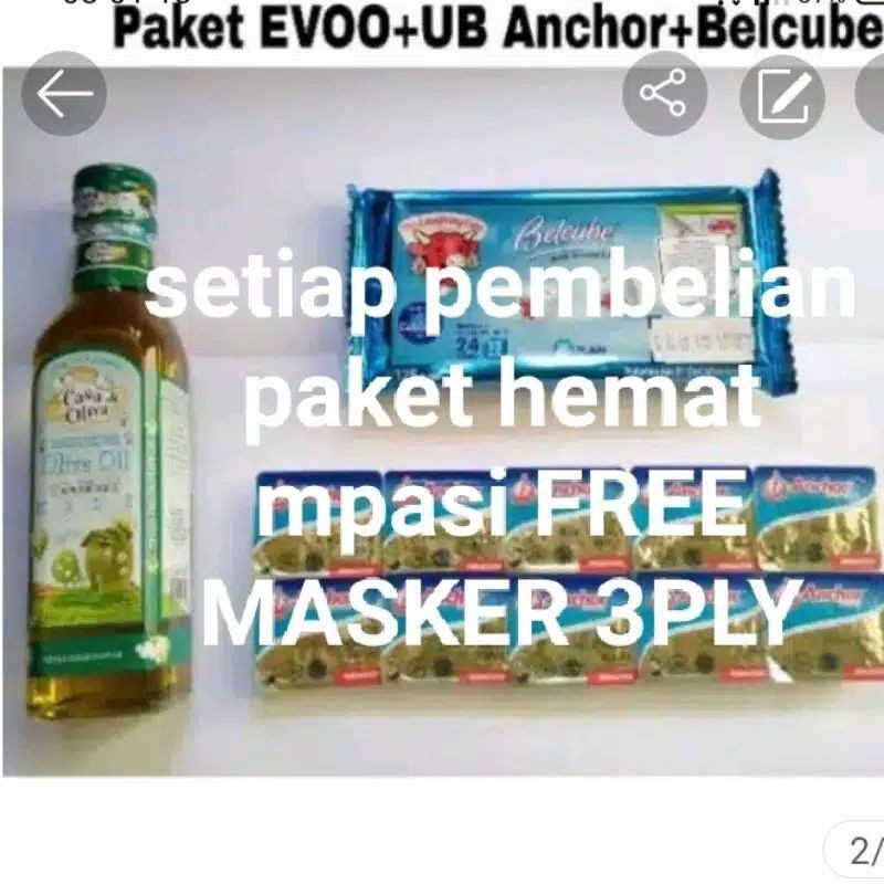 Paket Hemat MPASi Evoo Casa di Oliva dan UB Elle Vire Anchor Unsalted butter + belcube