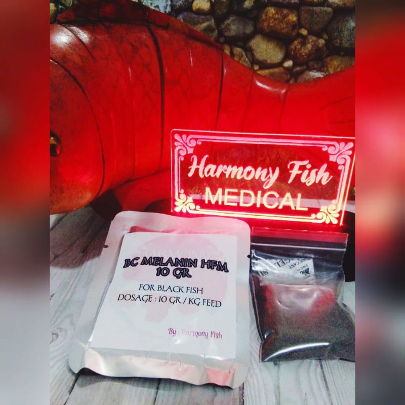 BC MELANIN HFM 10GR BUBUK POWDER Vitamin Pigmen Warna Hitam Black Color Ikan Hias Koi Koki Channa Lo