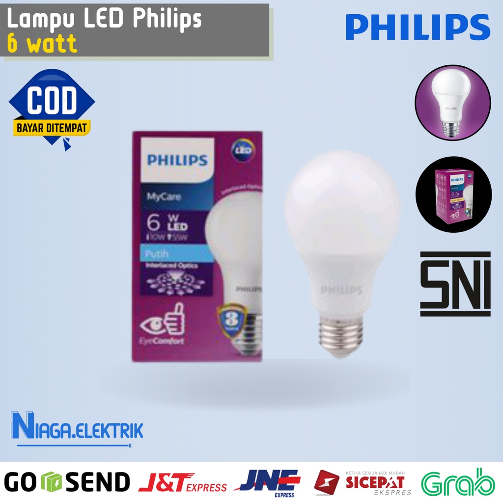 LAMPU LED TERANG HEMAT ENERGI MERK PHILIPS ASLI 6WATT - NEON BOHLAM LISTRIK 6W  SNI HARGA GROSIR ORI