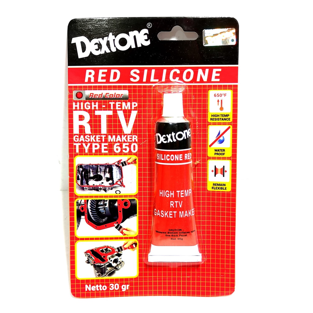 LEM DEXTONE RED SILICONE HITEMP KACA KAYU KERAMIK METAL PLASTIK 30 GR