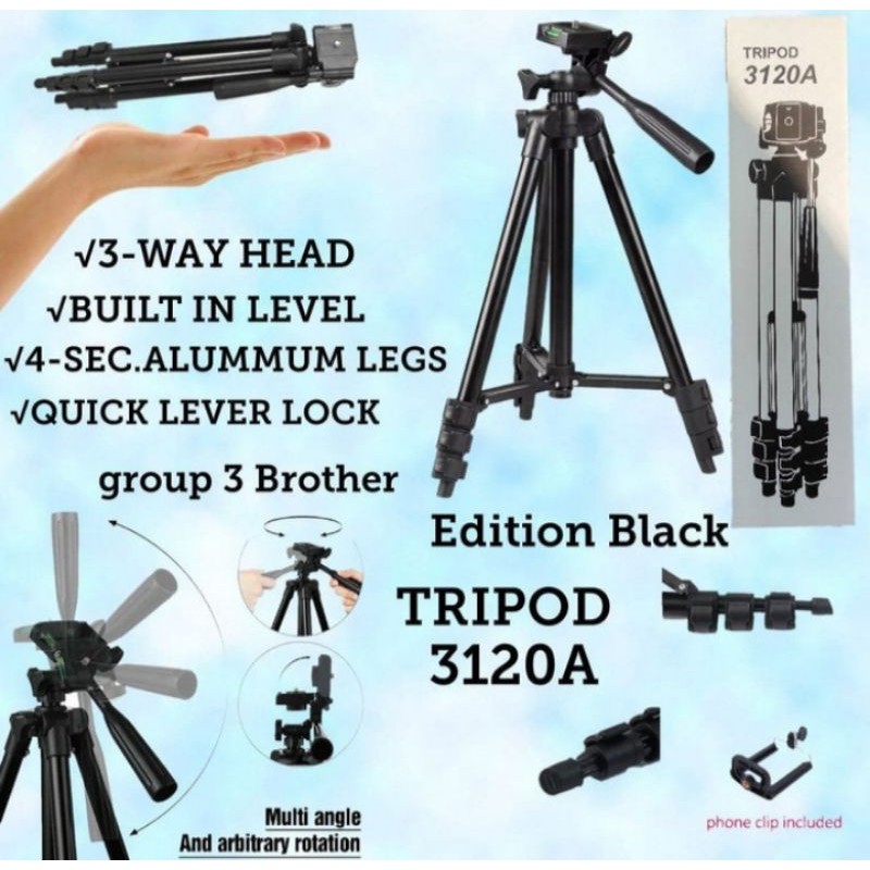 TRIPOD 3120A FOLDABLE CAMERA MOBILE TRIPOD (BLACK EDITION) WT-3120