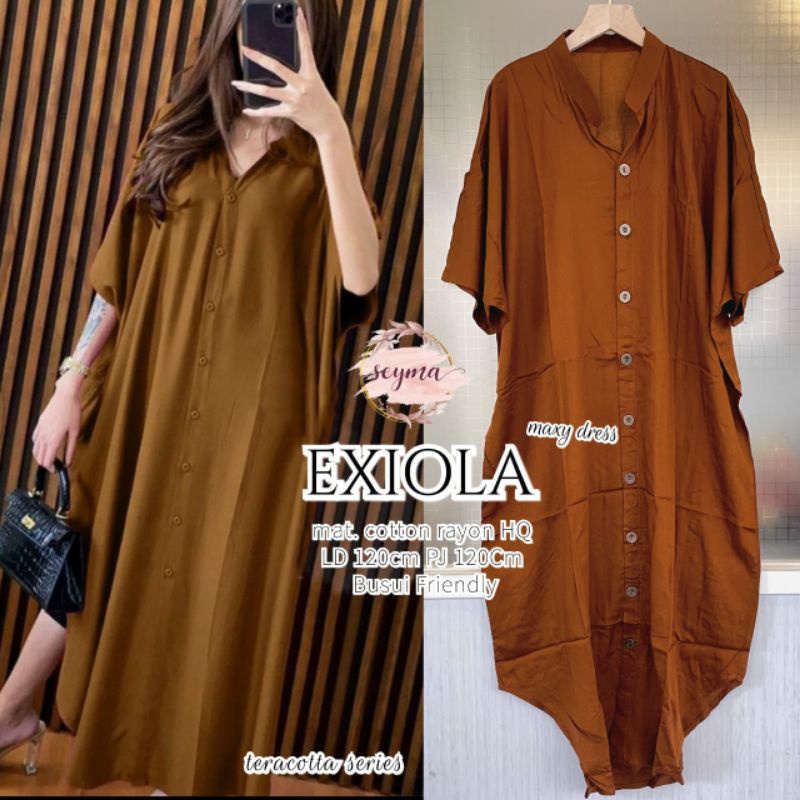 MAXY DRESS HITAM, UNGU LAVE | MAXI DRESS BUSUI RAYON LENGAN PENDEK | DRESS PANJANG/LONG DRESS | EXIO