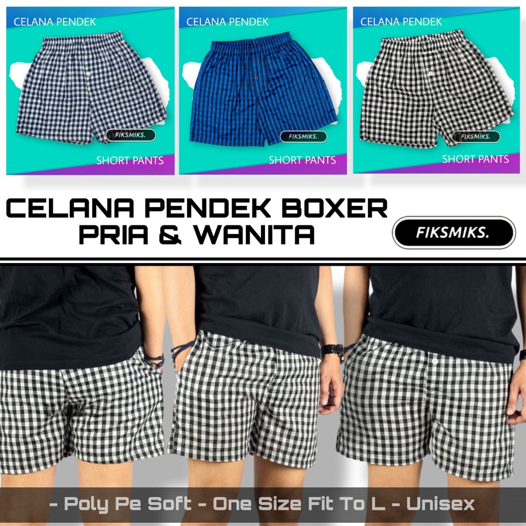 CELANA PENDEK BOXER PRIA WANITA MODEL KANCING MOTIF KOTAK BEST SELLER