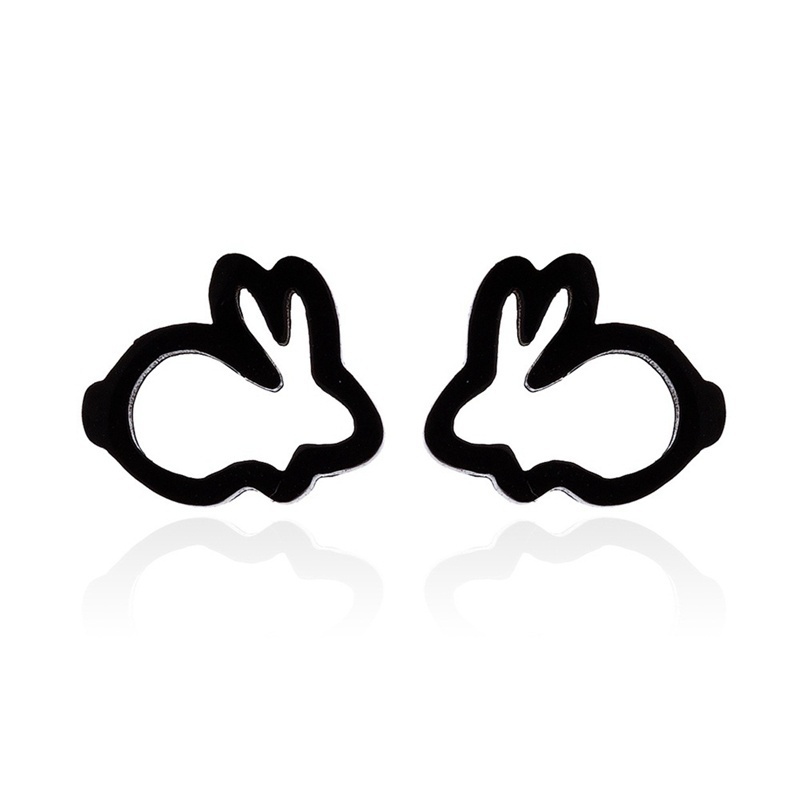 Anting Bentuk Kelinci Model Hollow Bahan Stainless Steel Gaya Korea Untuk Hadiah