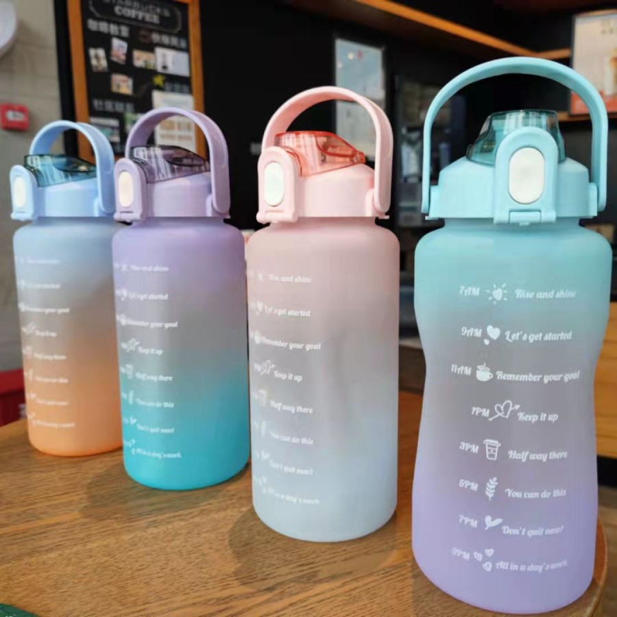 Botol Minum Motivasi Warna Gradasi Pastel 2Liter