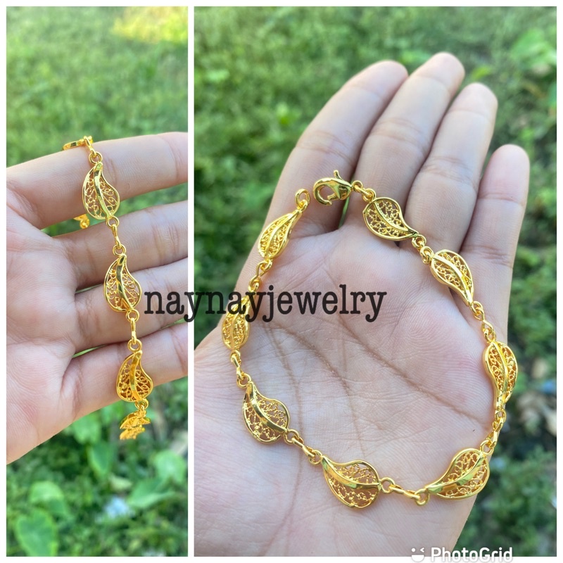 Gelang motif daun warna 24k