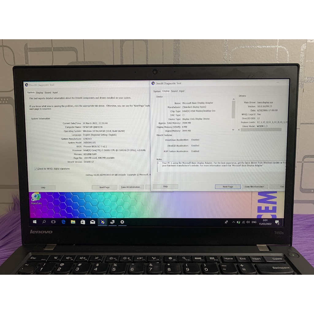 Lenovo ThinkPad T450s Core i7-5600U 8GB HDD 640GB