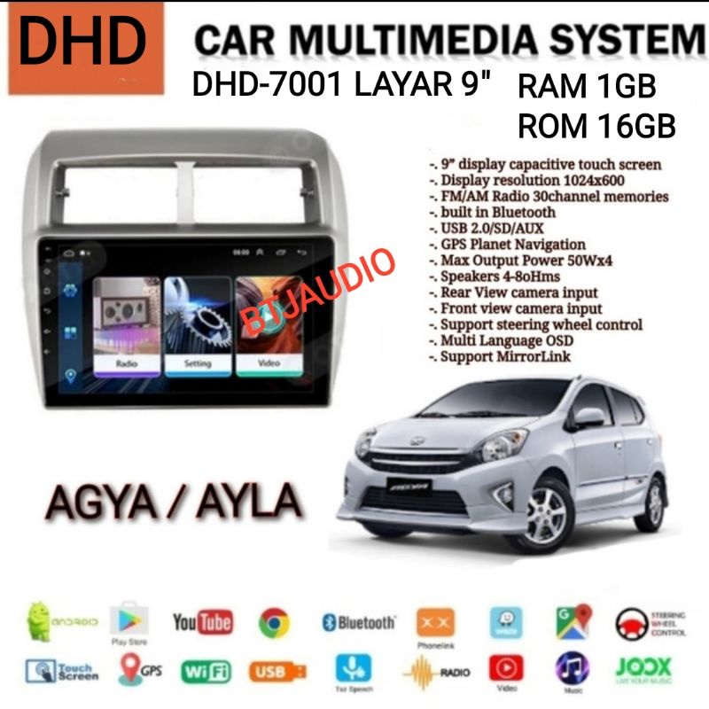 HEAD UNIT TAPE TV MOBIL ANDROID UNTUK TOYOTA AGYA/DAIHATSU AYLA LAYAR 9 INCH