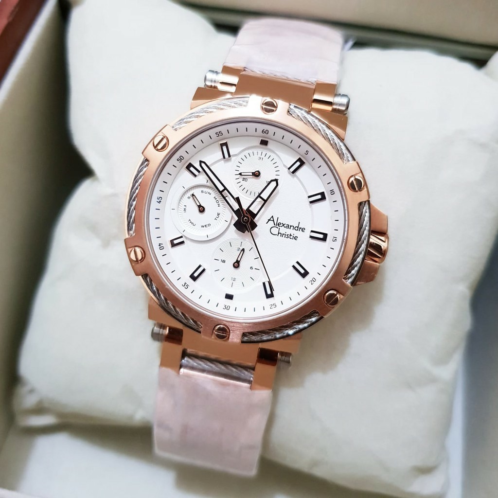 AC alexandre Christie AC 6561 Wanita Original Stainless Rose Gold Putih