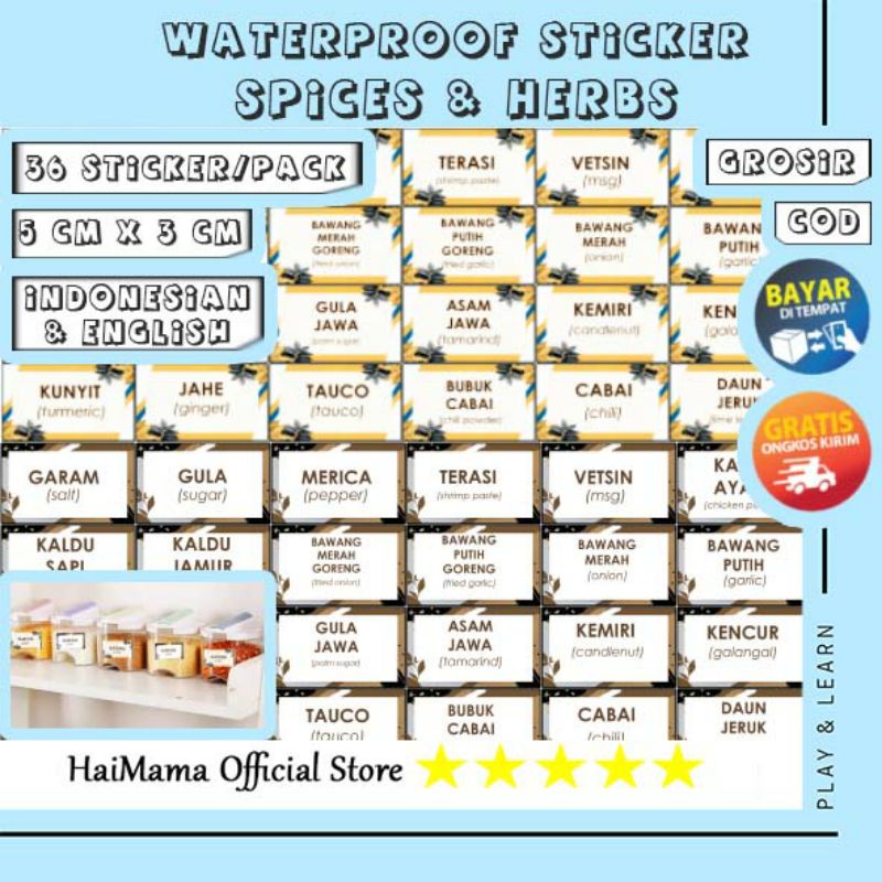 STIKER BUMBU DAPUR ANTI AIR | STICKER PACK BUMBU DAPUR WATERPROOF | STIKER LABEL TOPLES | STIKER VIN