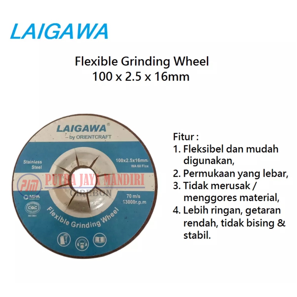 Laigawa Flexible Grinding Wheel 4 Inch WA-60 / Batu Gerinda Flexible 4 Inch WA 60 / Batu Grinda Poles Fleksibel