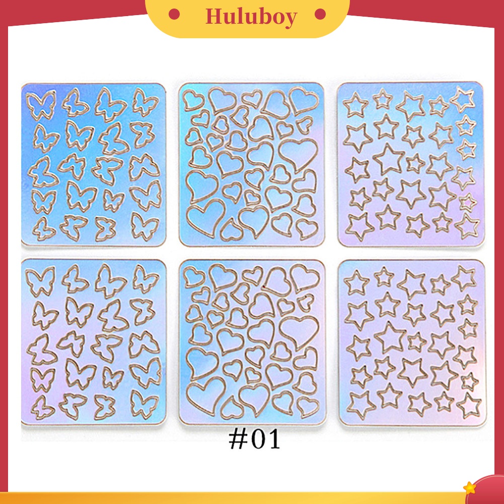 Huluboy Huluboy♡ 24pcs / Set Stiker Kuku Motif Hollow Bergelombang Untuk Manicure