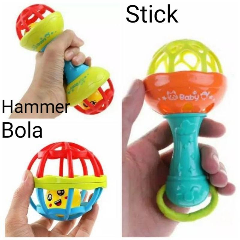 Mainan Bayi Gengam Bola Stick Rattle Teether Gigitan Bayi