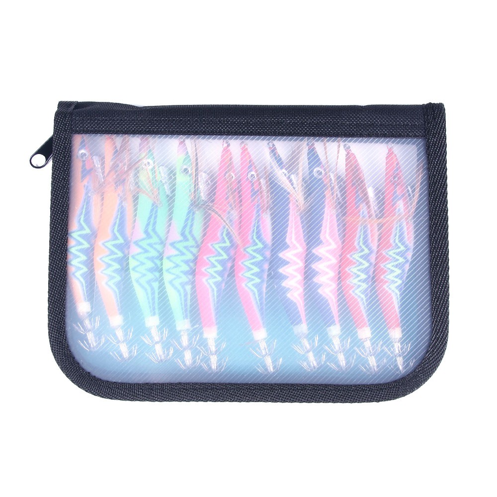 HENGJIA 10Pcs/Bag Luminous Shrimp Fishing Lures Umpan Pancing Bentuk Cumi-cumi Udang 2.5 # 3.0# 3.5# dengan Kail Jig