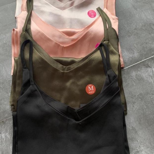 ➺ Tank top wanita J177 | Teng top| Tanktop | Tanktop V Neck Bahan Satin - Hitam, S ❅