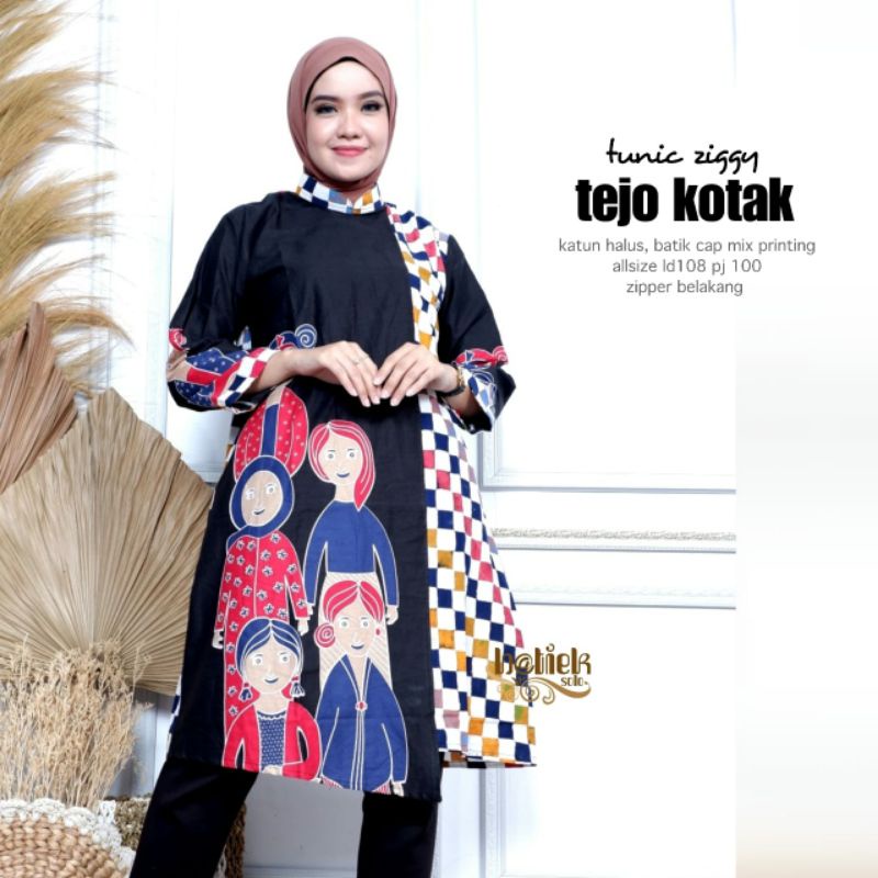 Premium Series Tunik Ziggy Jampi Kotak Busui Dress Batik Soloan Muslim Modern Super Duper Cantik Mus