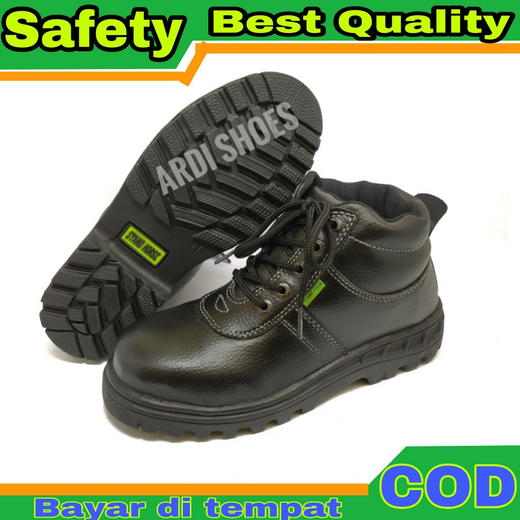 Sepatu Safety Pria Boot Tali Sepatu Sefty Bahan Sintetis Septi Cowok Tinggi Sepatu Proyek  Lapangan