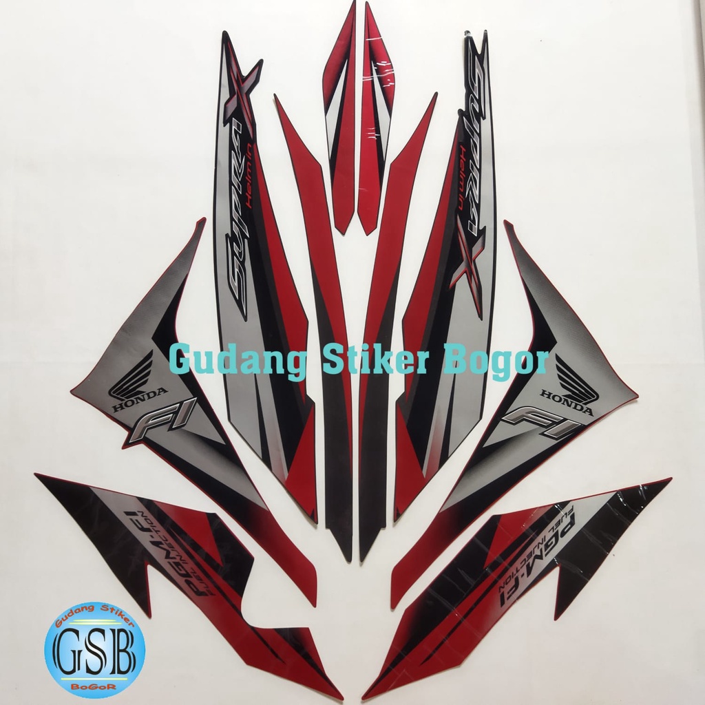 STRIPING STICKER LIS LES FULLBODY MOTOR HONDA SUPRA X 125 HELM IN HITAM-MERAH